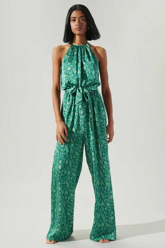 Style Upgrade Gwendolyn Snake Print Lighthearted Trapeze Jumpsuit