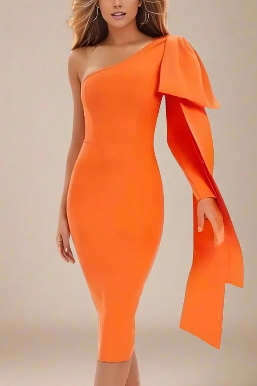 Enjoy Discount Lela Long Sleeve Bandage Midi Dress - Apricot Orange