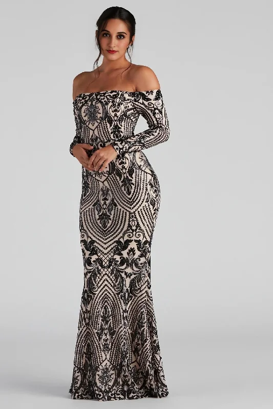 Attire Sale Paityn Formal Off-The-Shoulder Sequin Dress