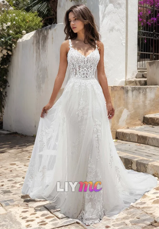 Fashionable Casual Tops Sweetheart Sleeveless Appliques Mermaid Beach Wedding Dress