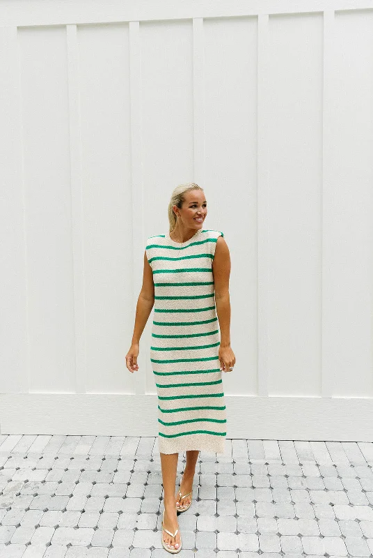 Trend Alert Stay Happy Midi Dress - Ecru/Emerald