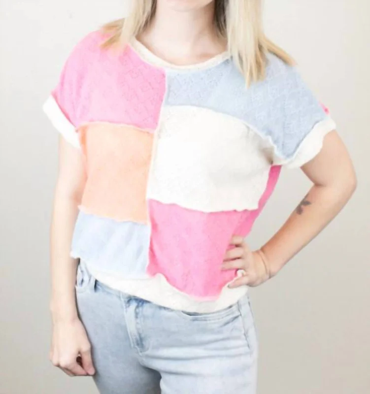 Online Boutiques Colorblock Sweater Knit Top In Pink Multi