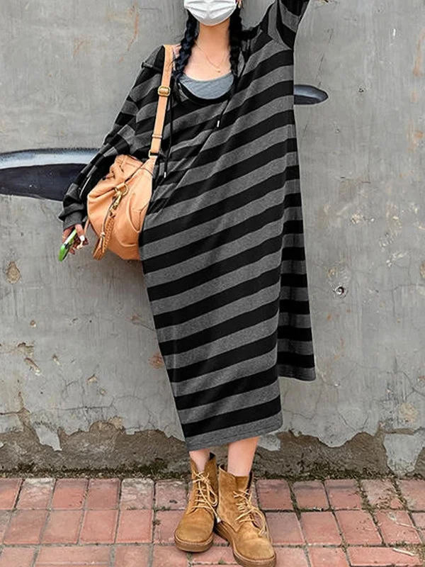 Timeless Classics Hooded Stripe Long Sleeve Maxi Dress