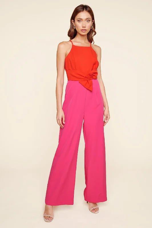 Chic Styles Isn't She Lovely Tie Front Jumpsuit