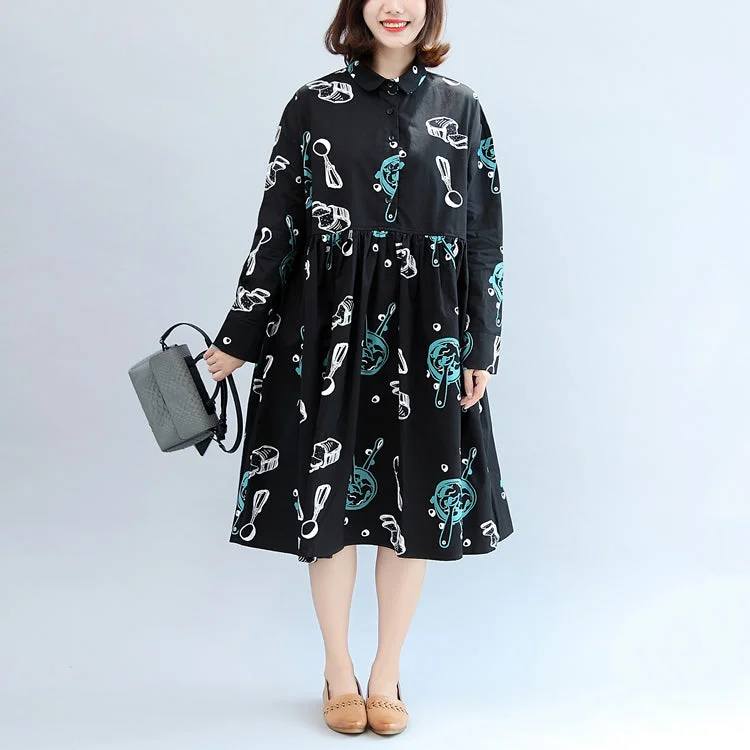 Latest Fashion 2024 fall black print cotton outwear plus size casual long sleeve warm clothes