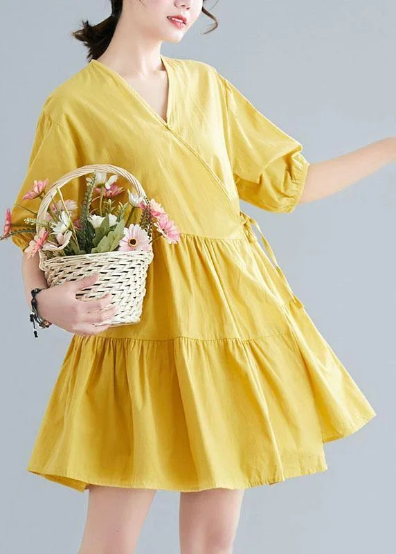 Trendy Outfits For Ladies Diy Yellow Button asymmetrical design Summer Cotton Dress