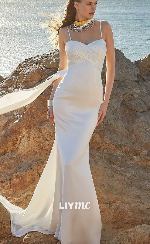 Trend Driven Wardrobe LW895 - Sweetheart Sleeveless Spaghetti Straps Sleek Satin Mermaid Beach Wedding Dress