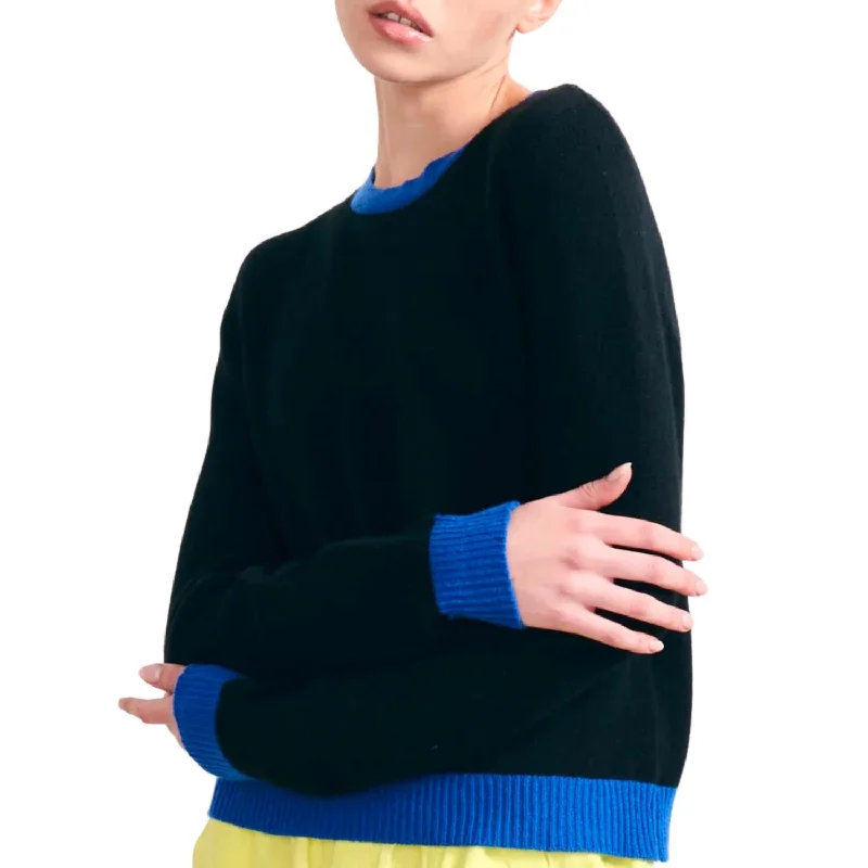 Extreme Clearance Deals Contrast Cashmere Crew In Black And Bright Blue