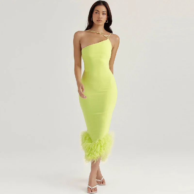 Quality Wear Trim Sleeveless Bodycon Cocktail Midi Dress - Lime Green