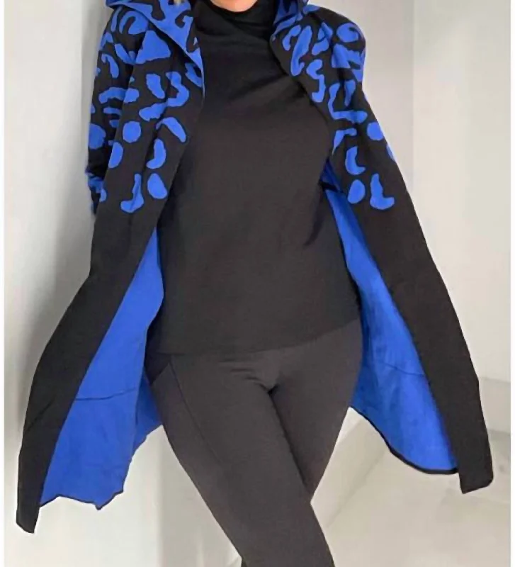 Cutting Edge Fashion Animal Cardigan W/ Hood In Royal And Black