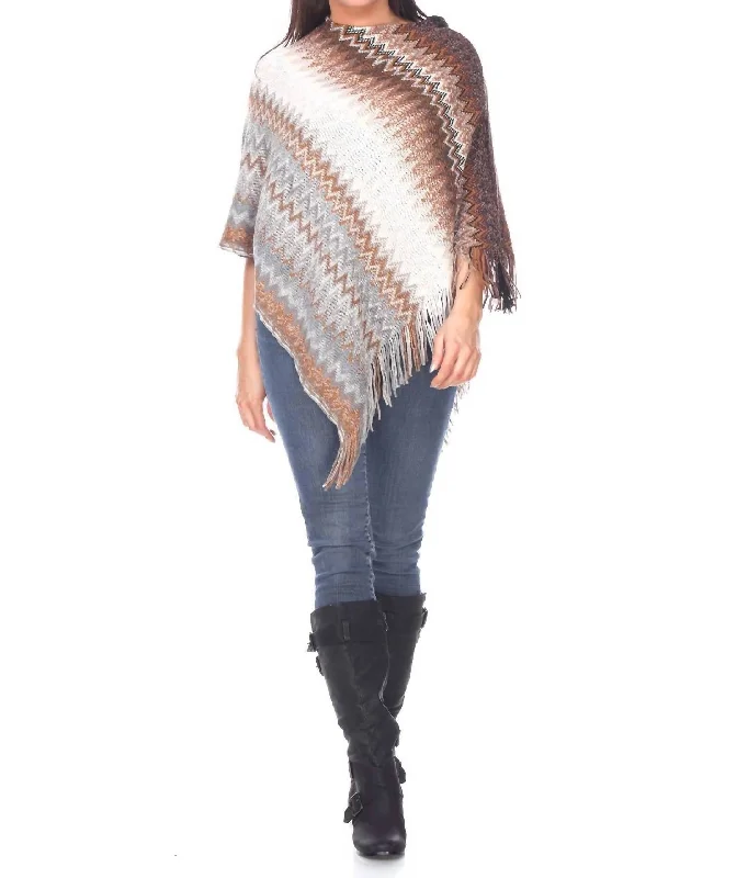 Festival Fashion Mesila' Fringe Poncho In Brown