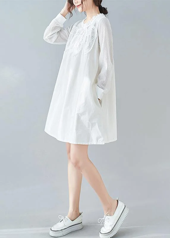 Holiday Glam Modern White Tunics O Neck Patchwork Lace Dresses