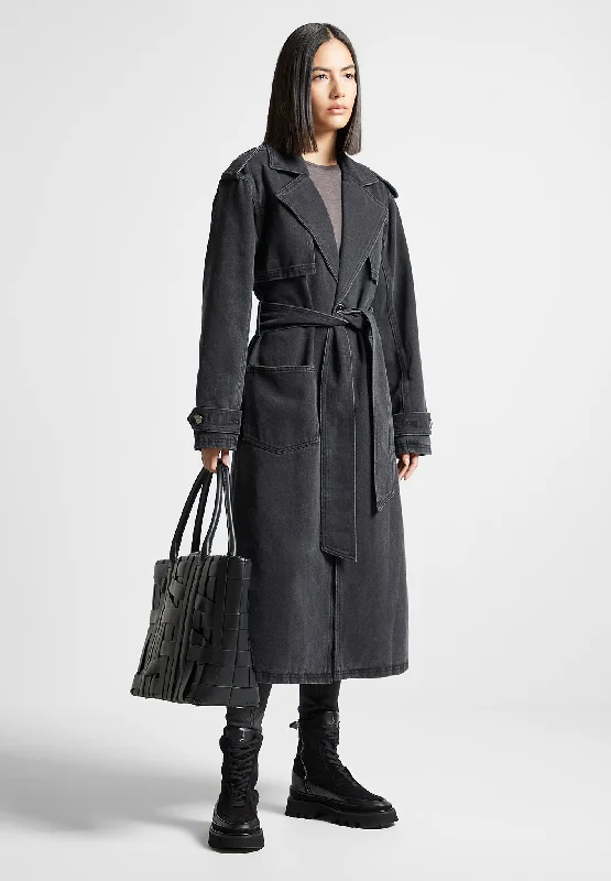 Stylish Statements Denim Trench Coat - Washed Black