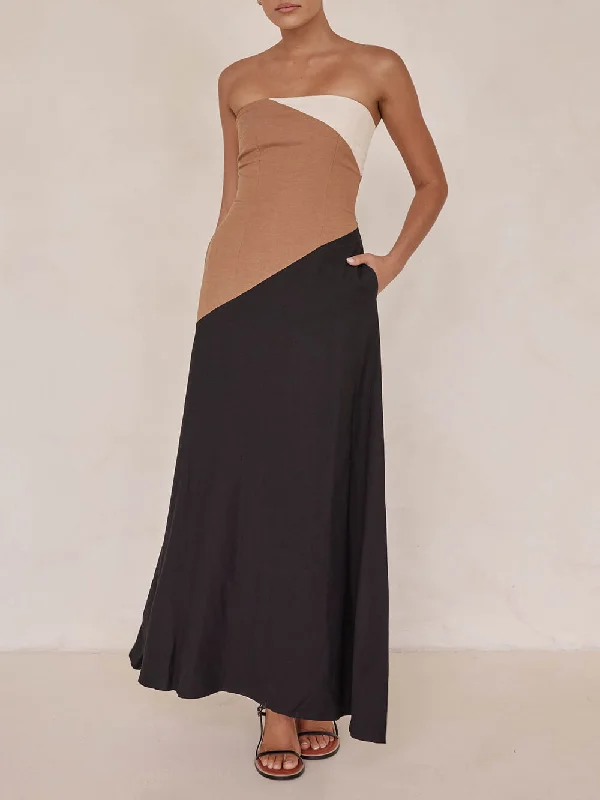 Women Apparel Asymmetrical Color-Blocked Stylish Maxi Dress