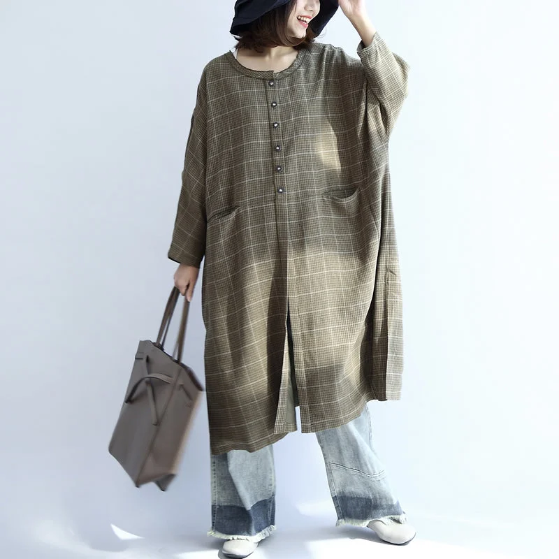 Casual Yet Stylish Separates Green plaid oversized dresses Plus size woolen dresses long shirts caftans