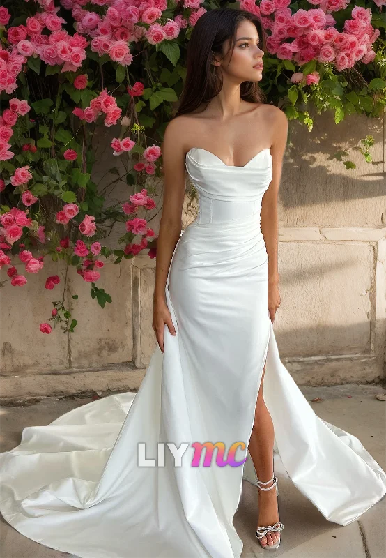 Evening Looks Sweetheart Sleeveless Ruched Sleek Mermaid Simple Wedding Dress