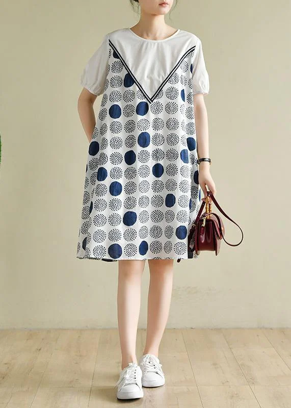 Chic Casual Wardrobe Essentials Handmade white dotted outfit o neck A Line summer Dress