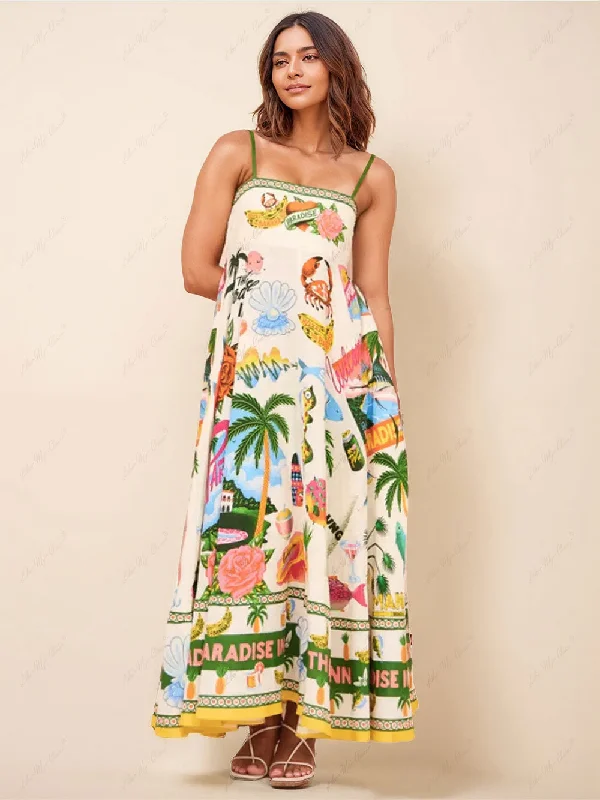 Luxury Fashion Unique Print Smocked Charming Back Pocket Maxi Dress