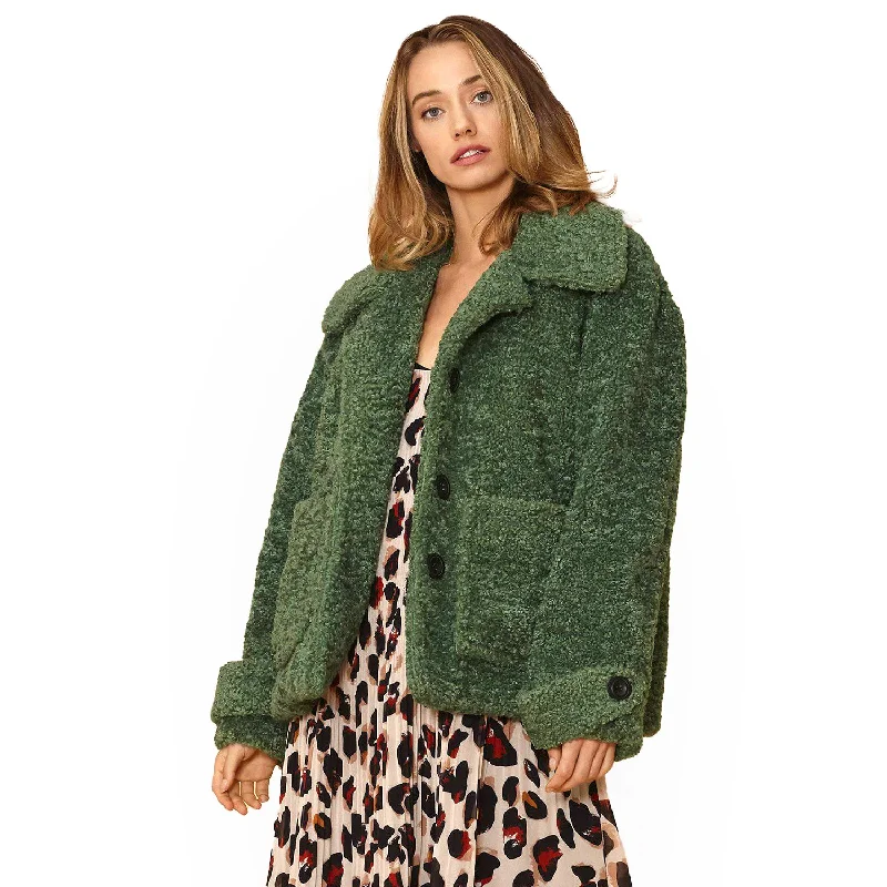 Contemporary Women's Clothing Women's Shearling Coat in Fall Forest