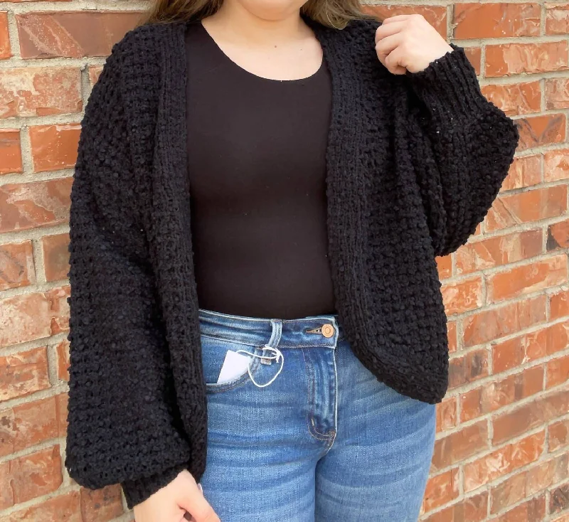 Trendsetting Threads Cropped Long Sleeve Cardigan In Black