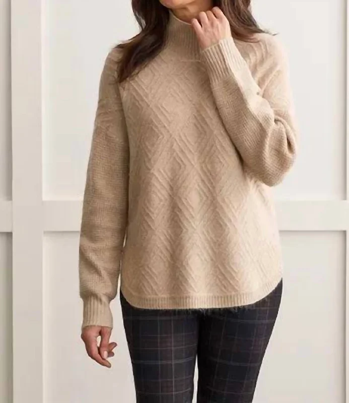 Sale Clearance Long Sleeves Mock Neck Sweater In Oatmeal