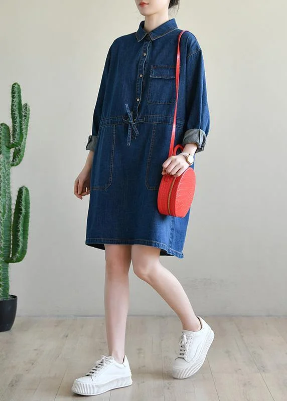 Chic Trends Unveiled Vintage Blue Long sleeve Cotton Spring Dress