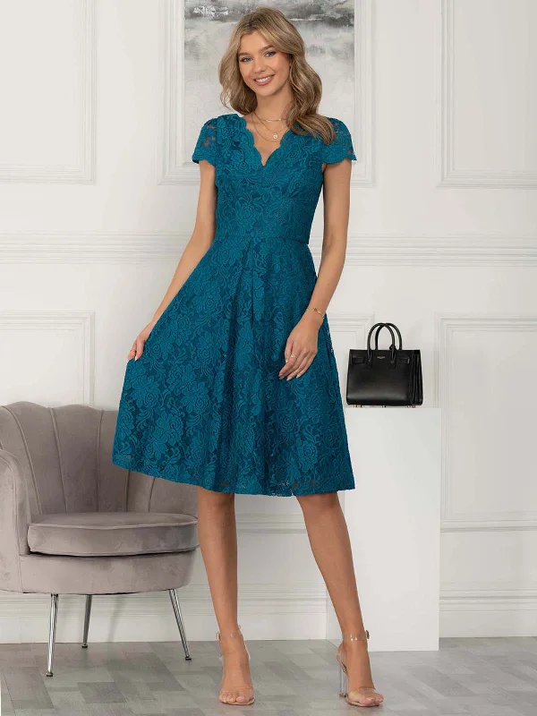 Limited Stock, Big Discounts Cap Sleeve Lace Prom Dress, Teal