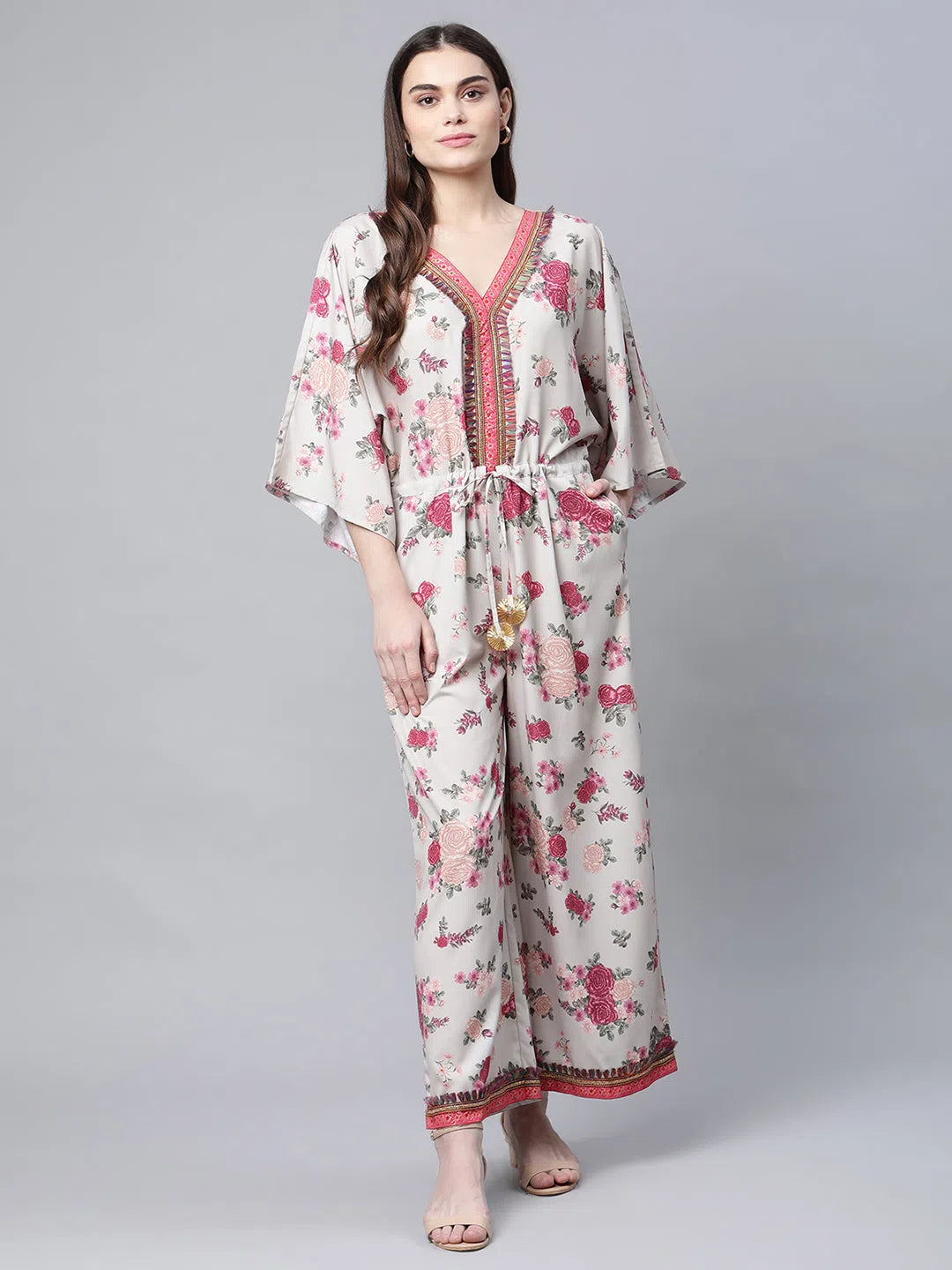 Sale Clothes Online Women Floral Standard Beige Jumpsuits & Sets