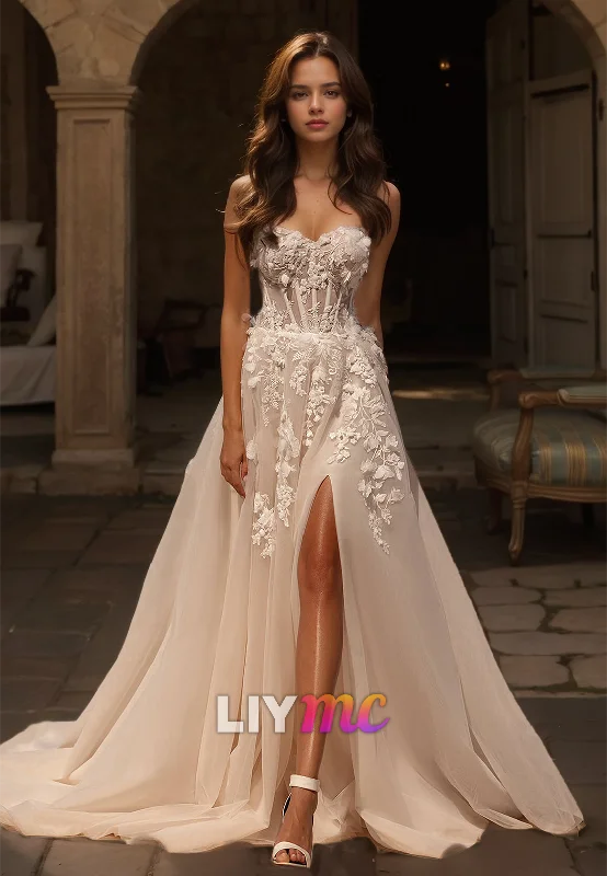 Flash Sale Event Sweetheart Sleeveless Appliques A-Line Wedding Dress