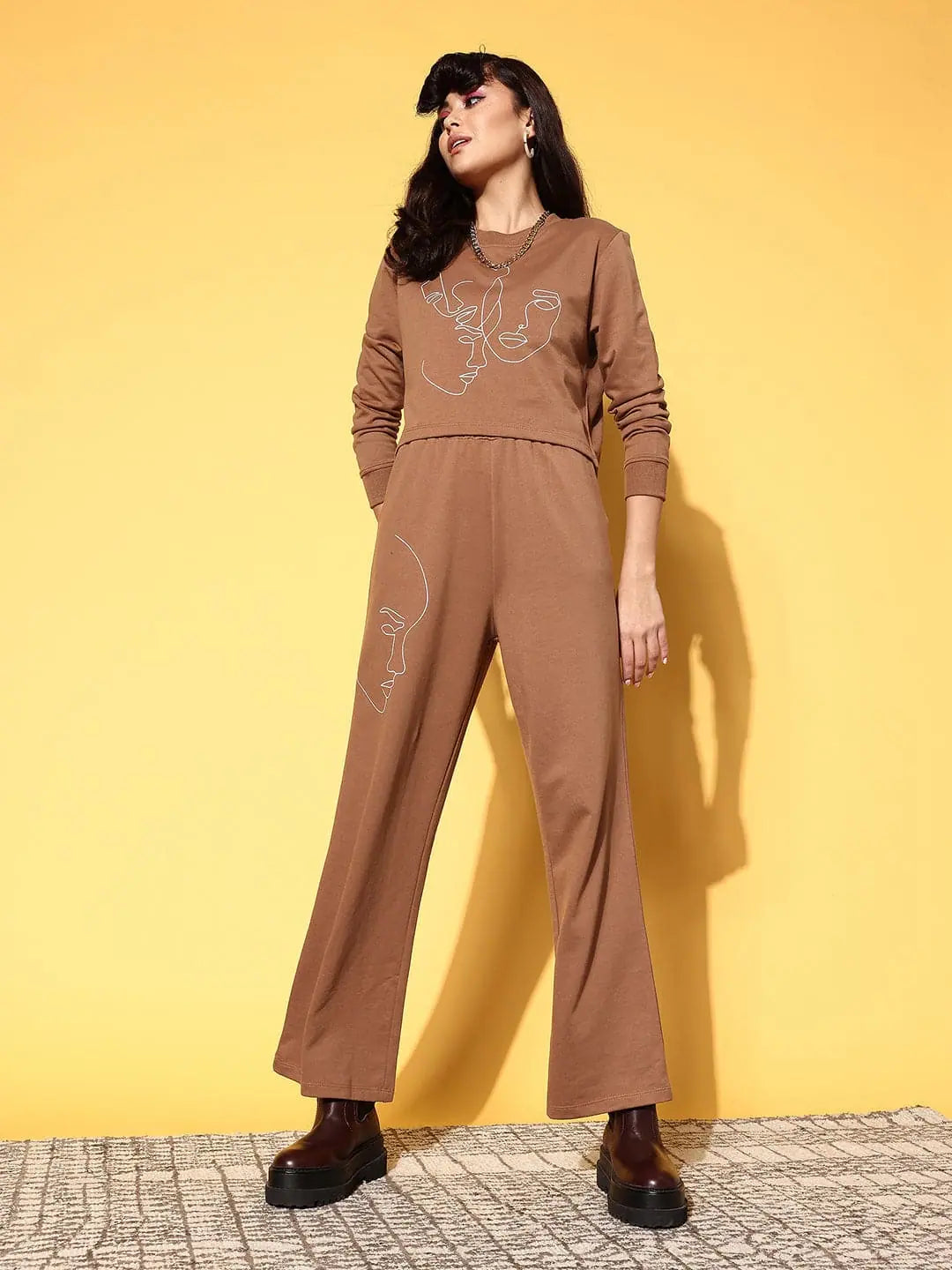 Affordable Fashion for Women Women Solid Brown Jumpsuits & Sets