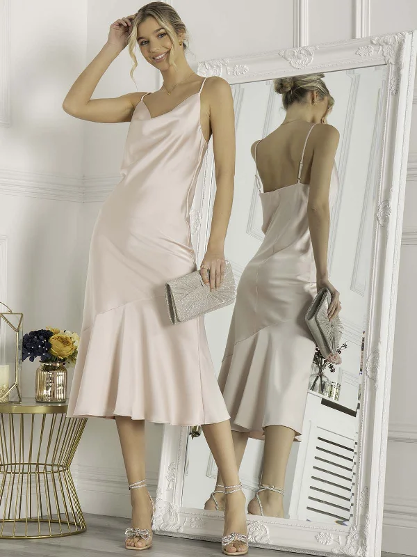 Style Upgrade Jolie Moi Alaysha Cowl Neck Satin Dress, Dusty Pink