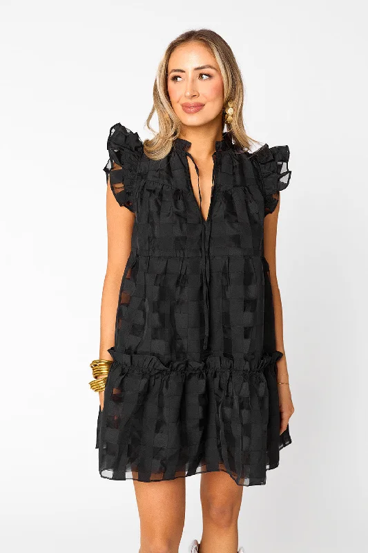 Valentine's Special Aubrey Ruffle Shoulder Short Dress - Black