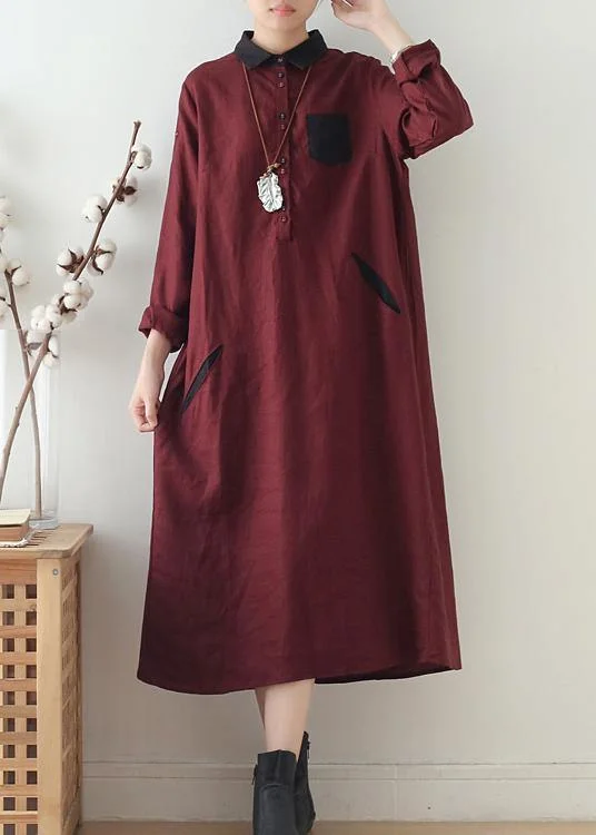 Stylish Statements Wine Red Large Linen Long Shirt Dress Robe