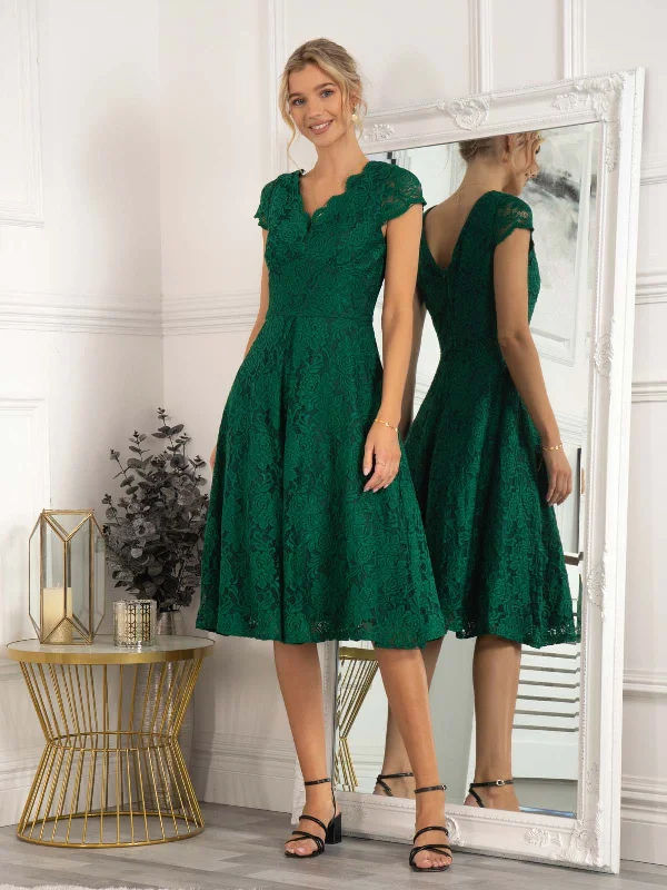 Workwear Fashion for Women Cap Sleeve Lace Prom Dress, Green