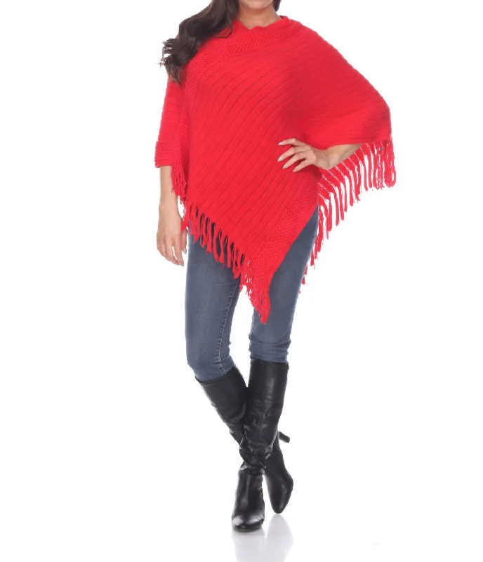 Imeless Style Meera Fringe Poncho In Red