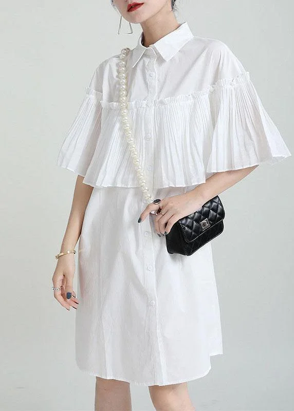 Trendy Fashion For Women Bohemian White Asymmetrical Design Wrinkled  Summer Cotton Cloak Sleeves Sundress