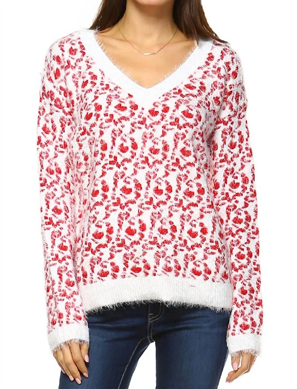 Casual Chic Women's Leopard Sweater In Red