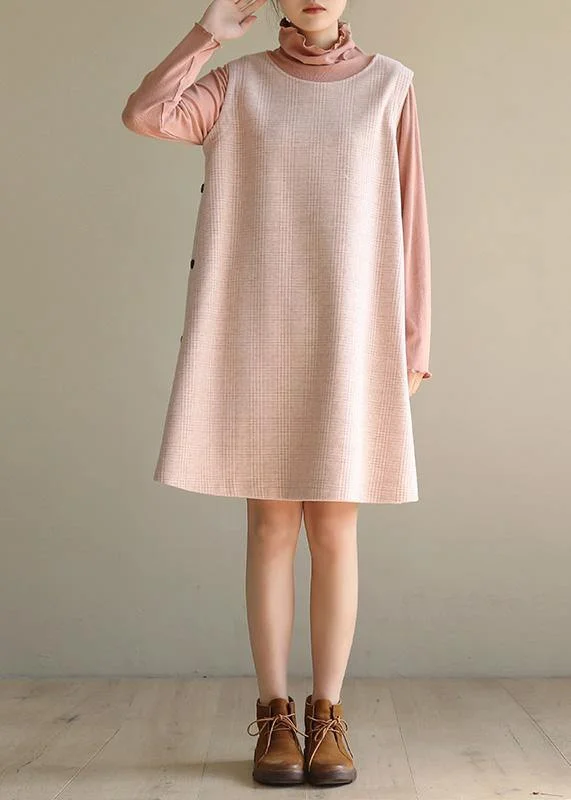 Best Boutiques Online Modern pink cotton dresses false two pieces Robe high neck Dresses