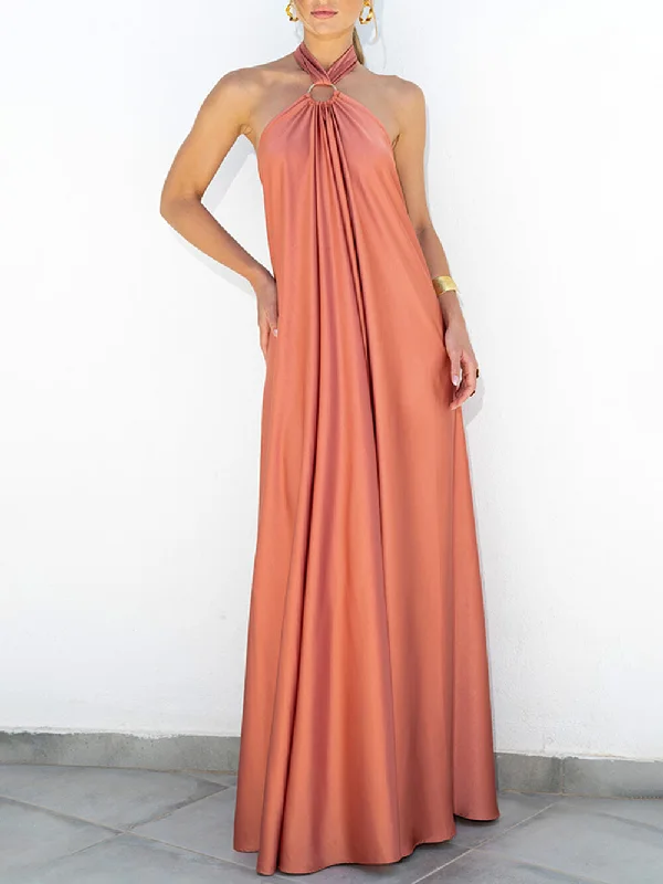 Style Beyond Borders Summer Temperament Satin Charming Halter Swing Gown Dresses