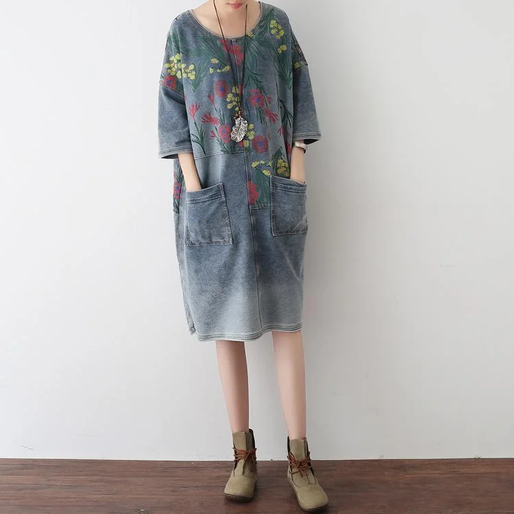 Best Sellers 2024 Autumn Oversize Denim Dresses Blooming Flowers Casual Denim Shirts