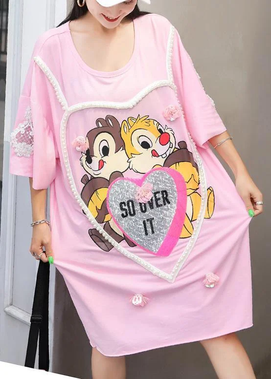 Trendy Styles Vivid Cartoon print Cotton quilting clothes Fabrics pink Dresses summer