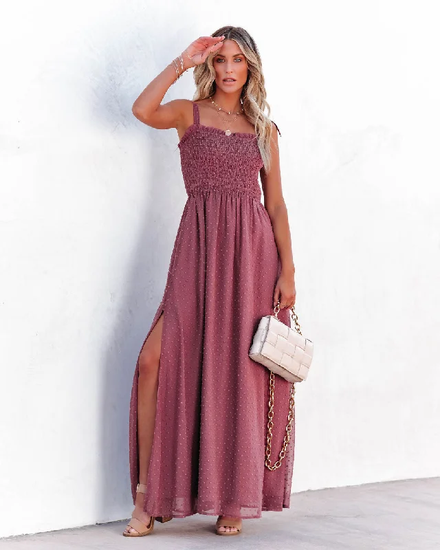 Casual Dresses for Women Hazelle Smocked Swiss Dot Maxi Dress - Dark Mauve