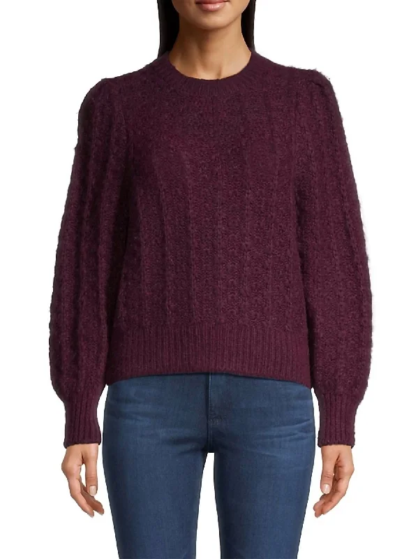 Unique Women's Fashion Pieces Puff Sleeve Sweater In Black Cherry