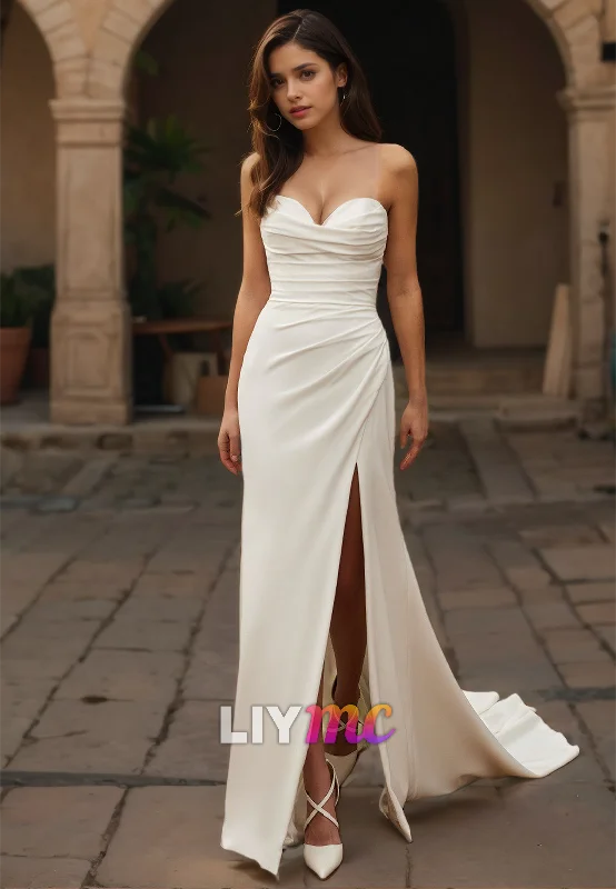 Casual Yet Stylish Separates Sweetheart Sleeveless Ruched Side Slit Beach Wedding Dress