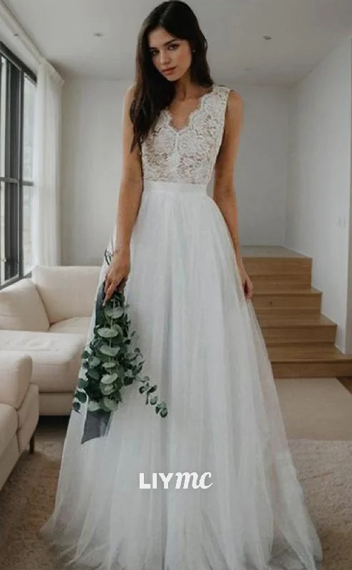 Modern Casual Clothing LW637 - A-Line Princess V-neck Floor-Length Tulle Wedding Dresses