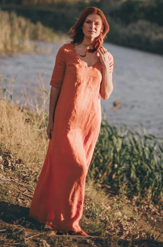 Chic Wardrobe Essentials Sleeved Linen Maxi Dress