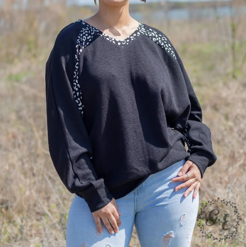 Day To Night Styles Glad You Exist Waffle Batwing Long Sleeve Top In Black