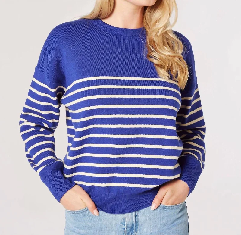 Timeless Elegance Redefined Crew Neck Striped Sweater In Cobalt