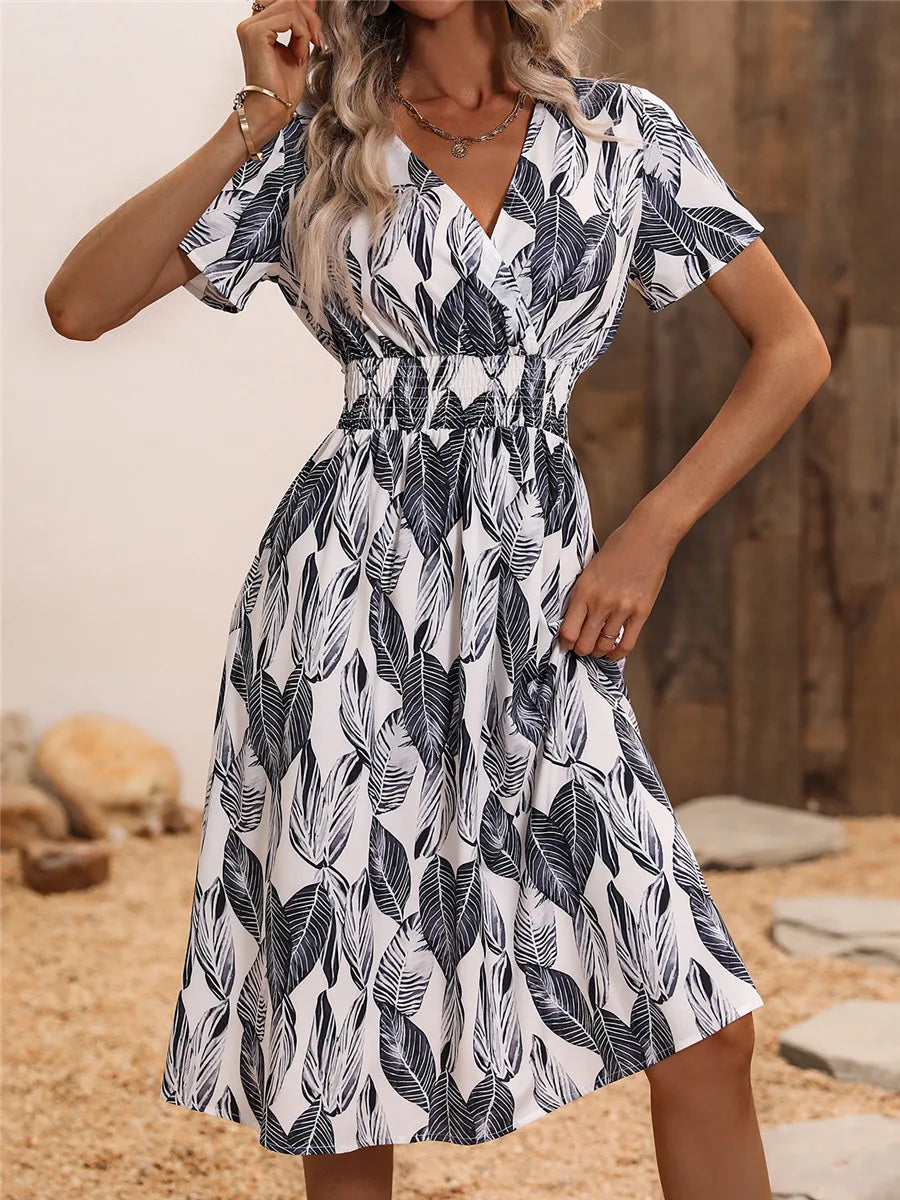 Sale Clearance Chic Summer Fashionable Floral Navy Sleeveless Elegant Holiday Midi Dress