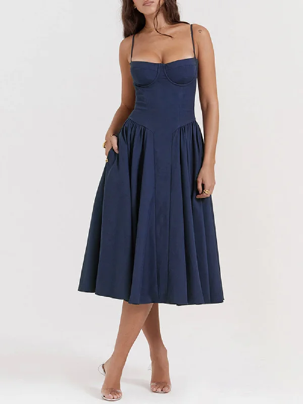 Glamorous Evening Wear V-Neck Strapless Stylish Midi Dress